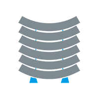 Illustration of a stylized ribcage design with curved gray lines and blue accents at the base.