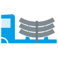 Icon of a blue truck with a gray suspension spring in the center, representing transportation or vehicle components.